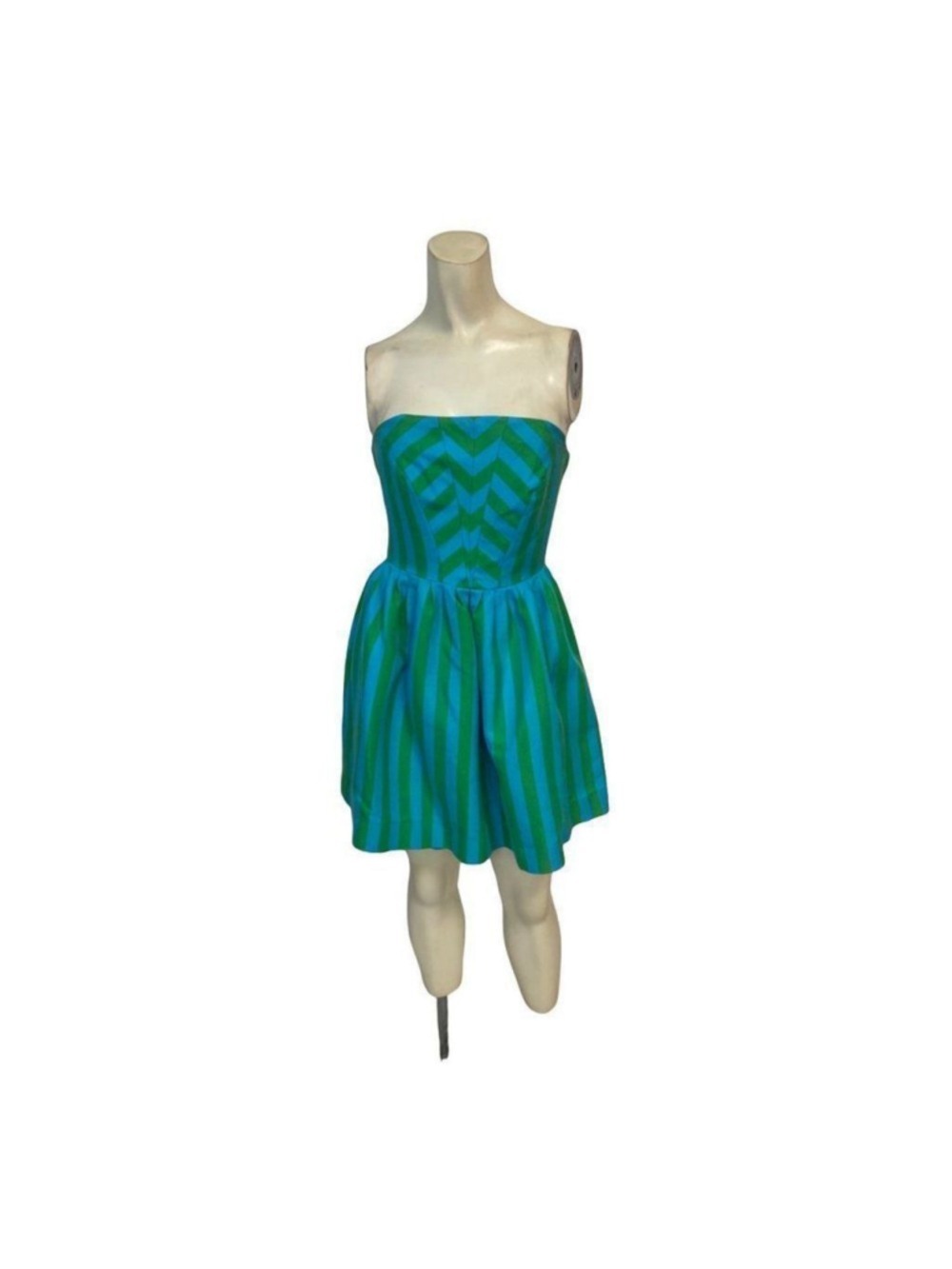 Lilly Pulitzer Eve Dress Blue Green Swizzle Stripe Strapless Dress 0